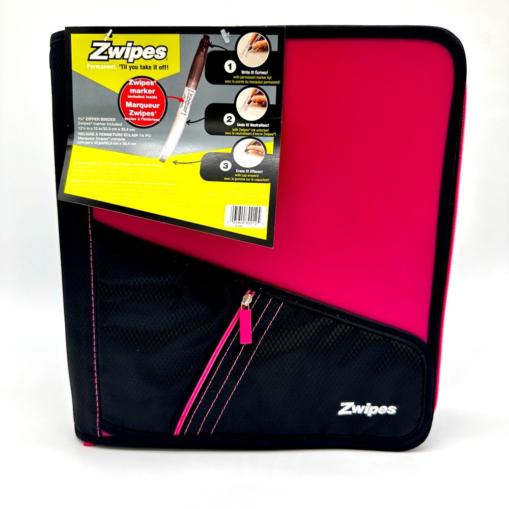 ZWIPES® Zipper Binder Pink, 1.5" Write on with Zwipes® marker